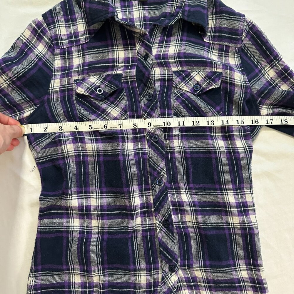 Forever 21 Purple Plaid Western Flannel Shirt - 100% Cotton - Size Small Petite - Picture 5 of 10